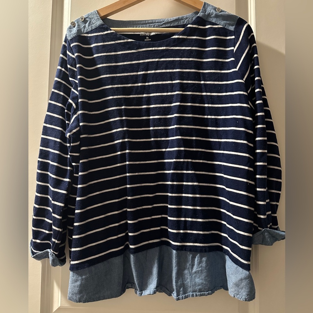 Kim Rogers Navy and White Striped Top